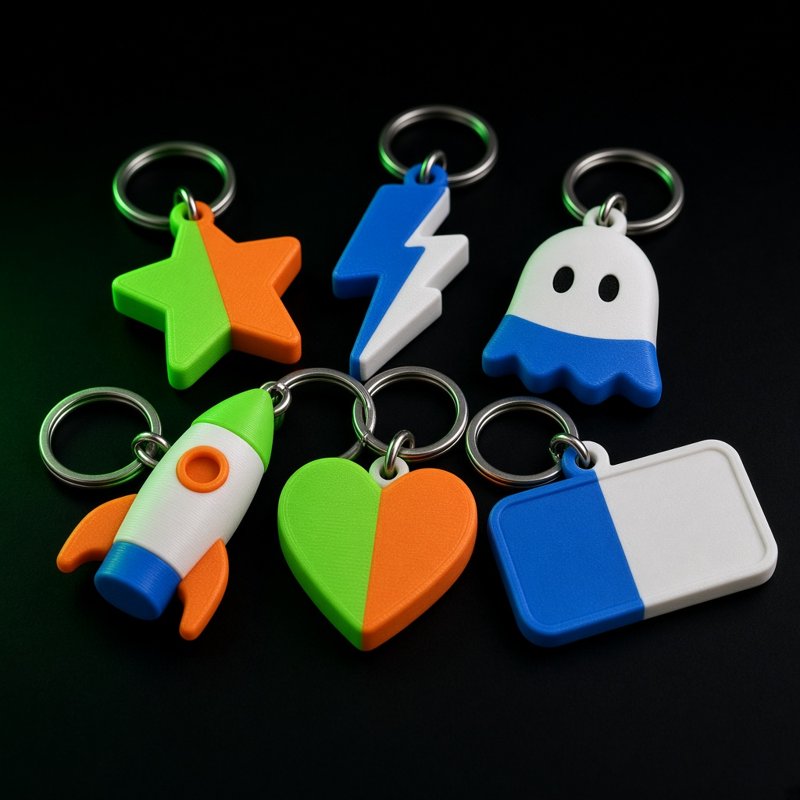 Colorful 3D-printed keychains